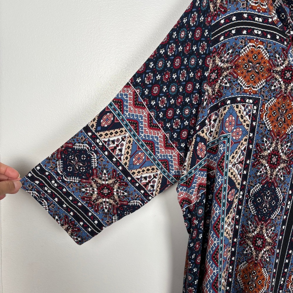 Catherines Geometric 3/4 Sleeve Tunic Top Size 2XWP Blue Stretch Slinky Boho - Picture 3 of 9
